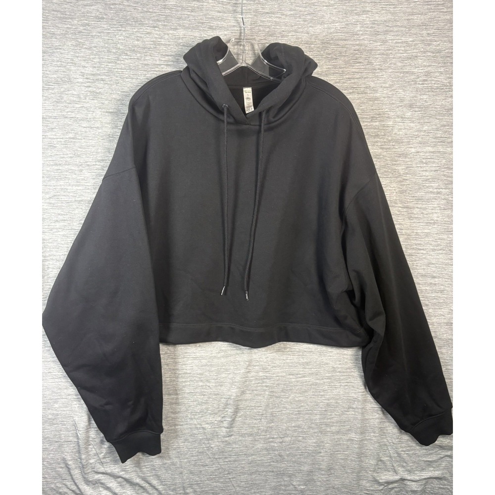 ALO Yoga Black Accolade Cropped Pullover Hoodie Fleece Women's Size Large